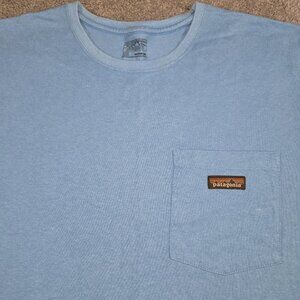 Patagonia T-Shirt Light Blue Logo Pocket Vintage Size XXL